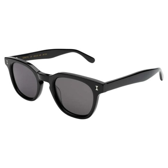 Illesteva Veneto Sunglasses Glossy Black Frame / Grey Flat Lens 49mm Unisex